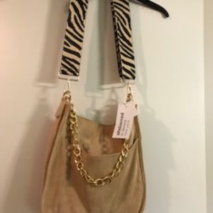 Ahdorned Golden Large Cross Over Bag with Zebra Print Shoulder Strap